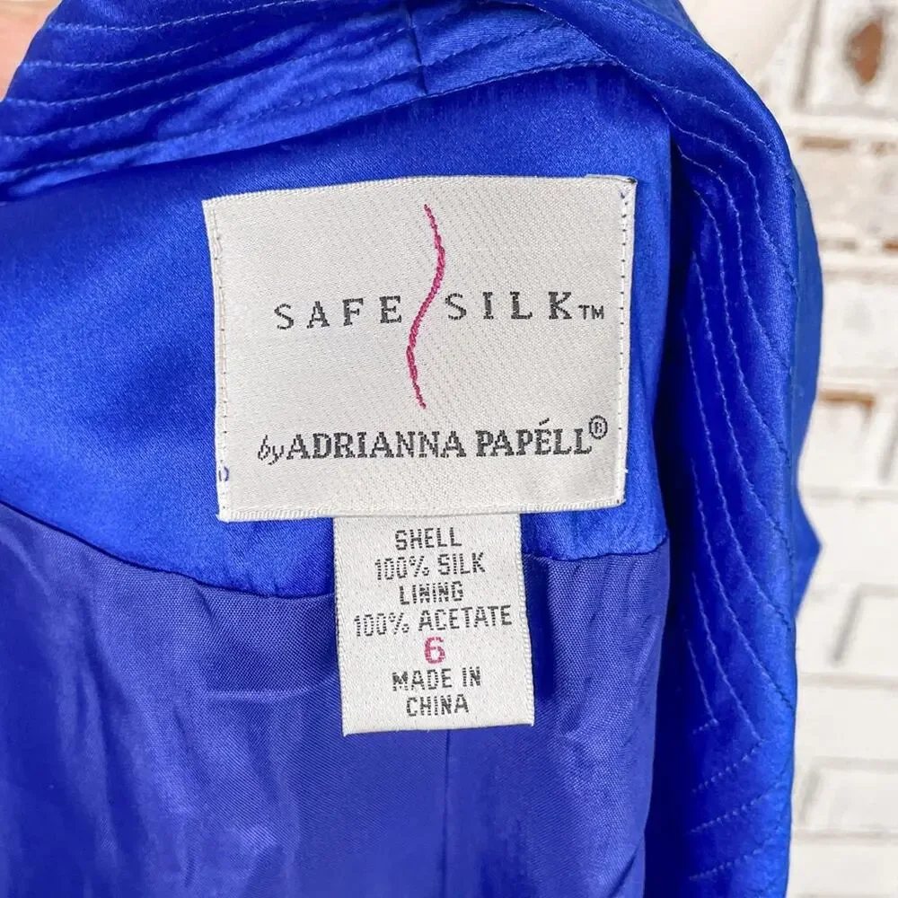 Vintage 90s Adrianna Papell Cobalt Blue Silk Two Piece Skirt Suit Set 6